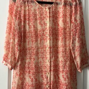 Cabi Coral and Creme Button-Up Blouse